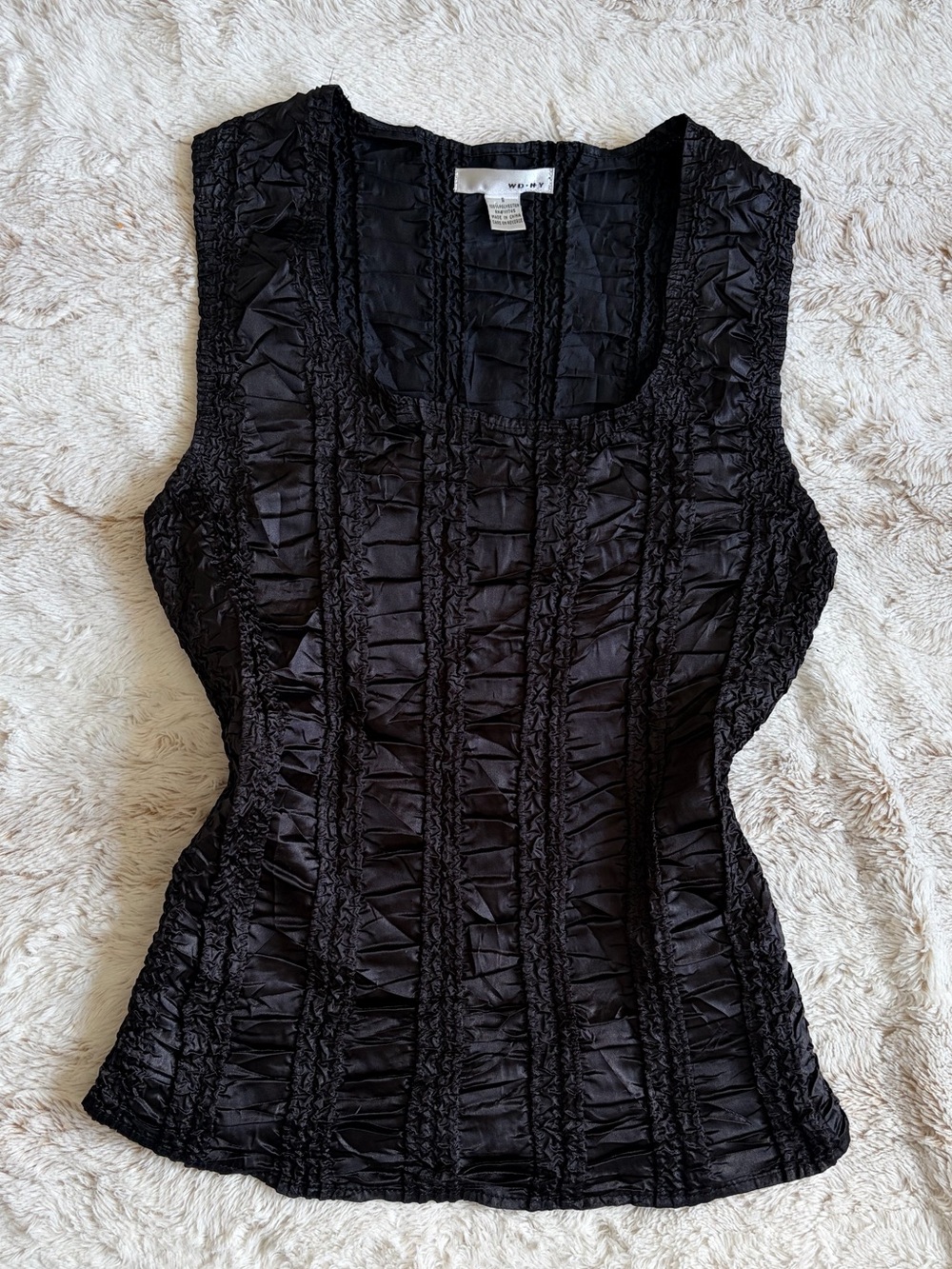 WD.NY Vintage Y2K Black Satin Ruched Corset Going Out Top Downtown Girl McBling